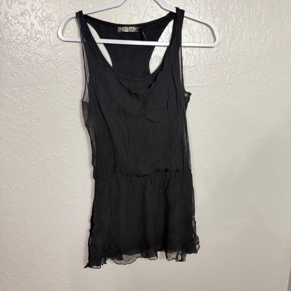 Boho Guess Los Angeles Womens Black Layered Sheer Racerback Tank Top XS